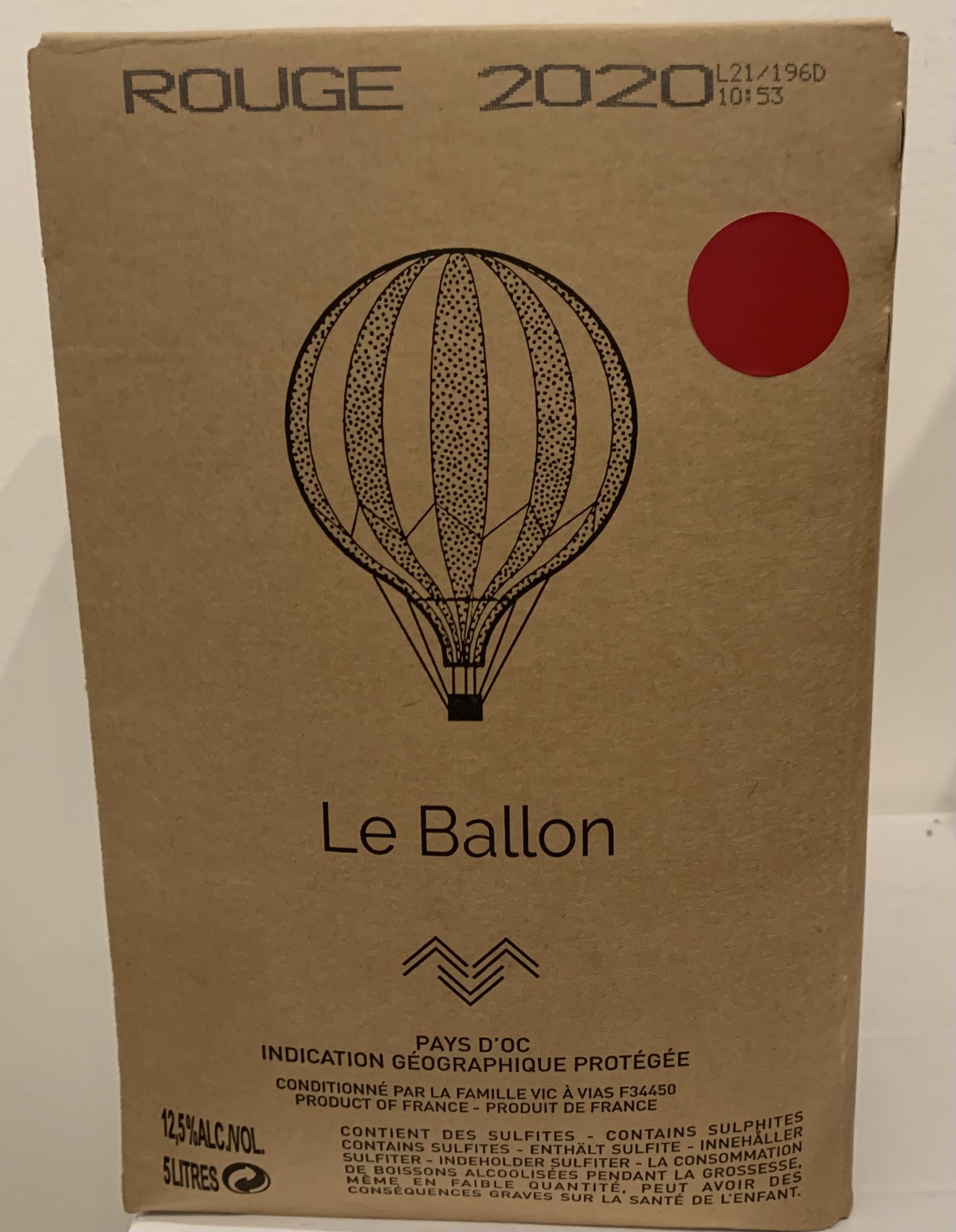 Vin rouge - BIB 5 litres - Domaine Le Ballon - 2020
